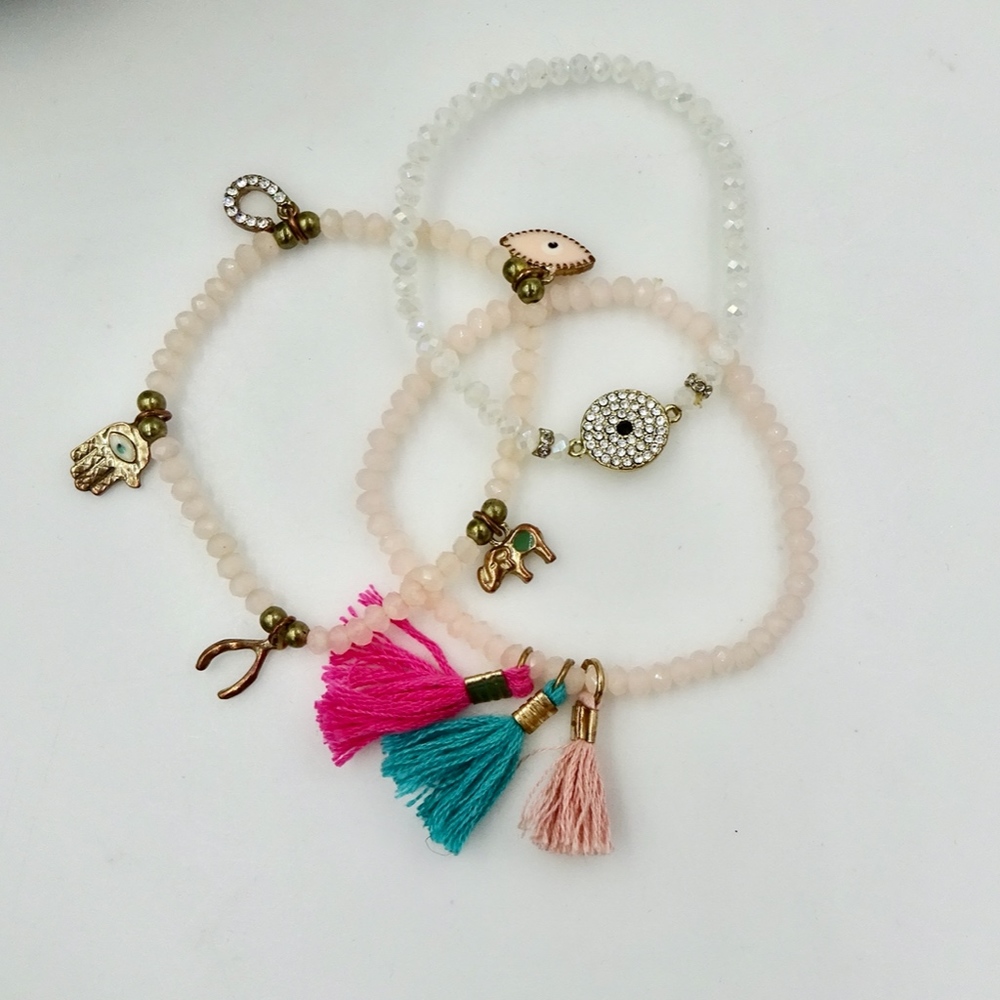 CRYSTAL BEAD TASSEL STRETCH BRACELETS - Picture 3 of 4